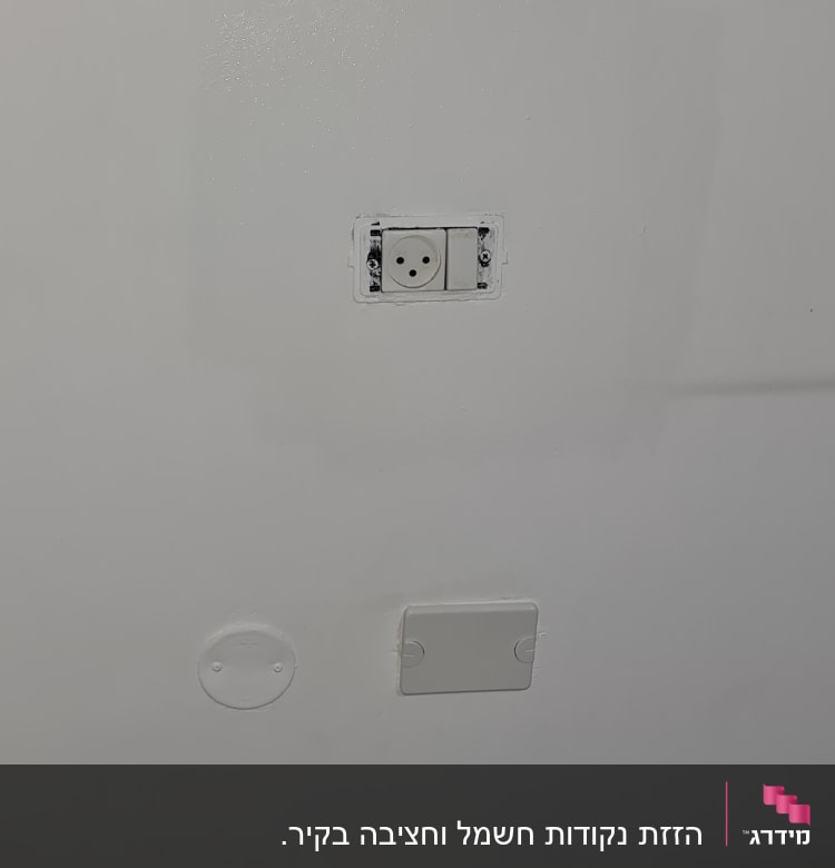 שקע חשמל בקיר לבן עם כיסוי פלסטיק